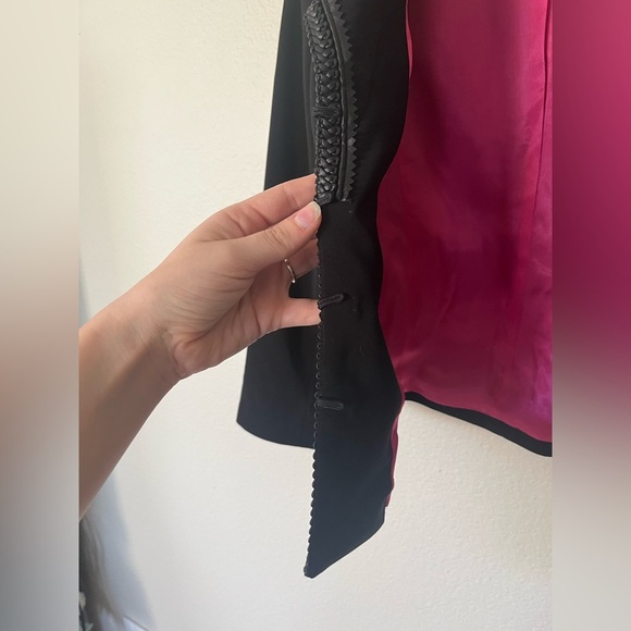 Vintage Cache Black Suit Jacket With Braided Faux Leather Piping Women’s Size 6 - Picture 9 of 14